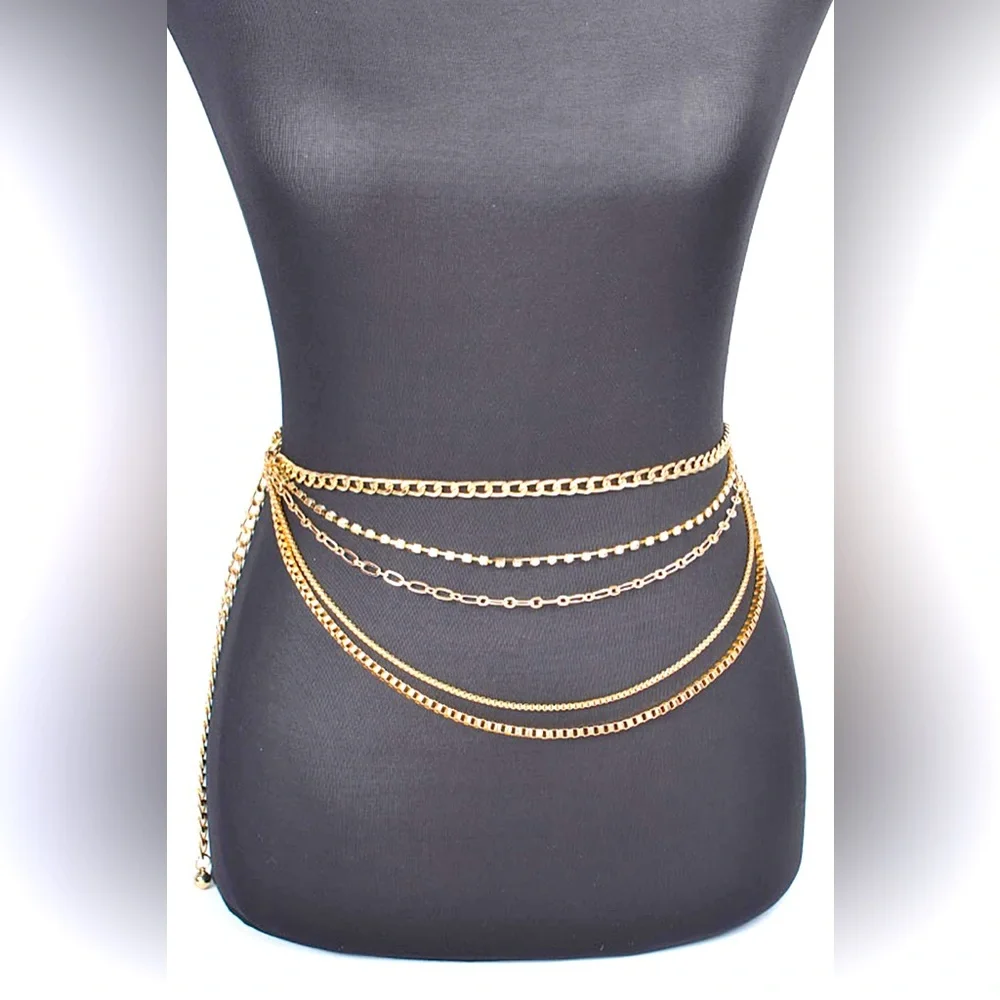 Rhinestone Chain Layered Statement Belt